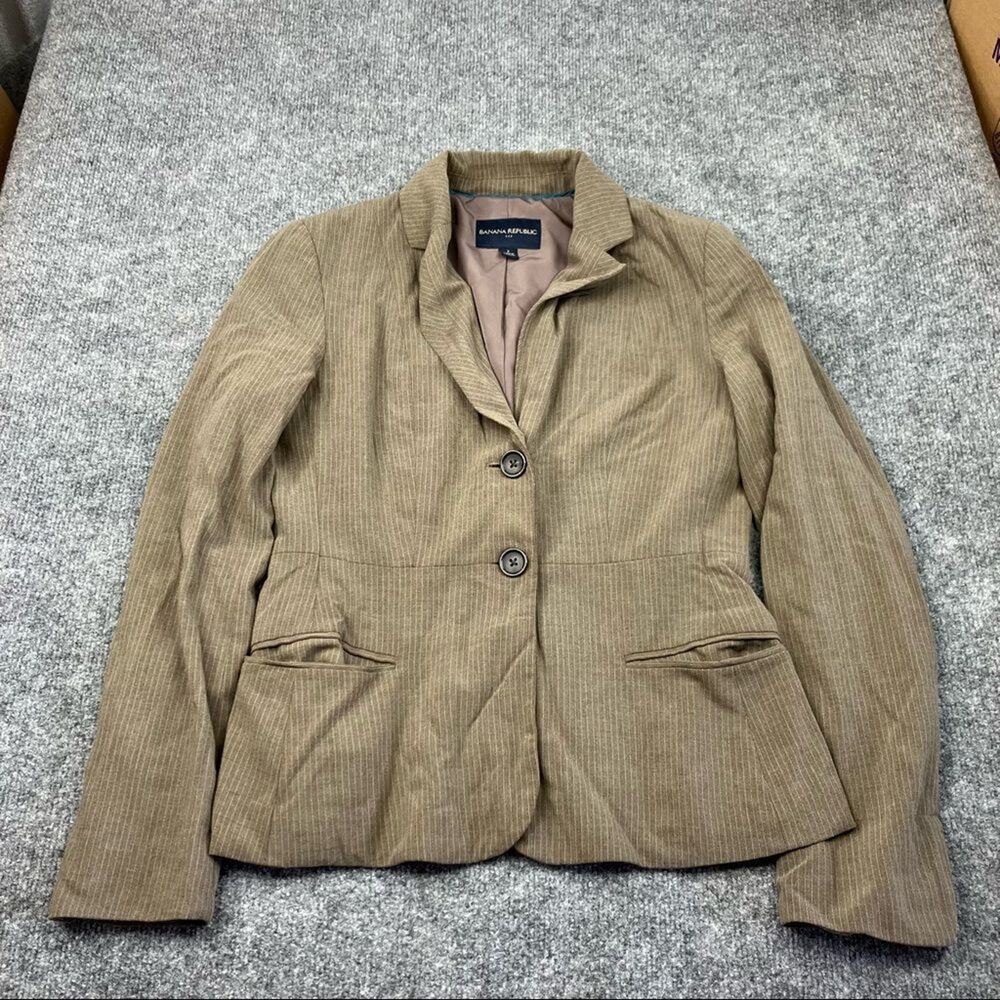 Banana Republic Blazer Womens Size 2 Brown Pinstripe Rayon Blend Professional